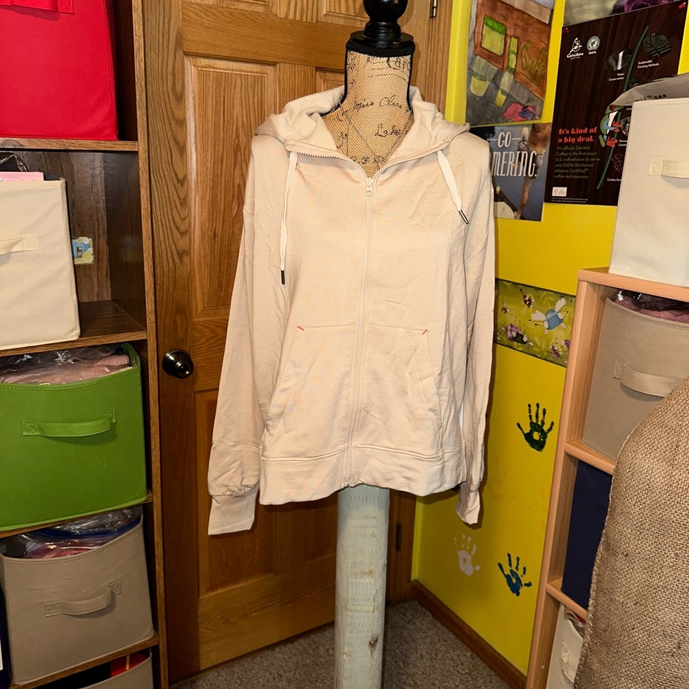 CALME BY JOHNNY WAS ZIP HOODIE WITH SIDE SLITS-beige - Picture 13 of 16